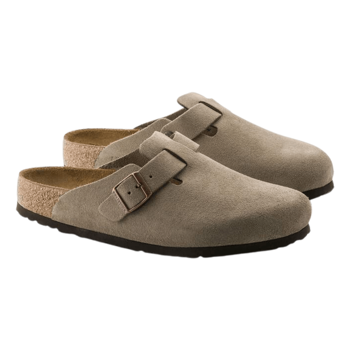 BIRKENSTOCK BOSTON SOFT FOOTBED CLOGS REGULAR - TAUPE - PAIR SIDE ANGLE