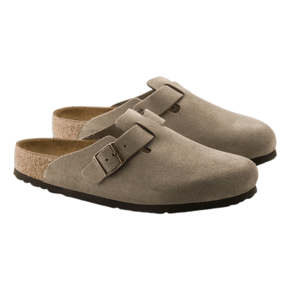 BIRKENSTOCK BOSTON SOFT FOOTBED CLOGS REGULAR - TAUPE - PAIR SIDE ANGLE