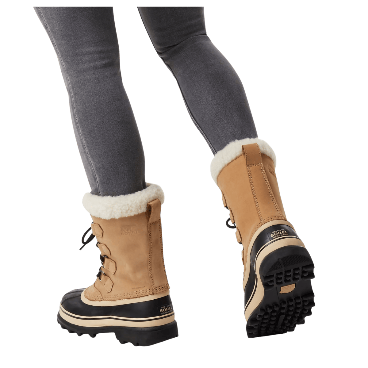 SOREL WOMEN'S CARIBOU WATERPROOF 9MM FELT LINER SNOW BOOTS - BUFF - BACK VIEW WW