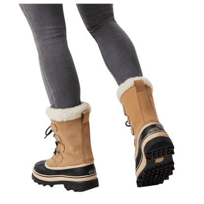 SOREL WOMEN'S CARIBOU WATERPROOF 9MM FELT LINER SNOW BOOTS - BUFF - BACK VIEW WW
