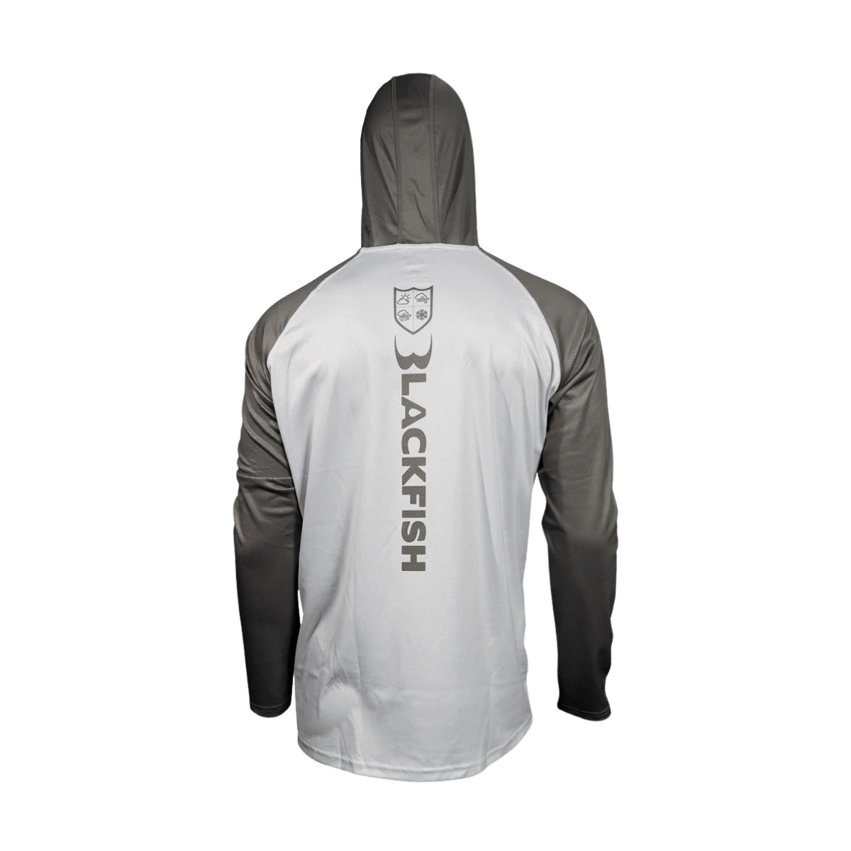 BLACKFISH GUIDE HOODIE - PENNANT GREY - BACK W/HOODIE VIEW