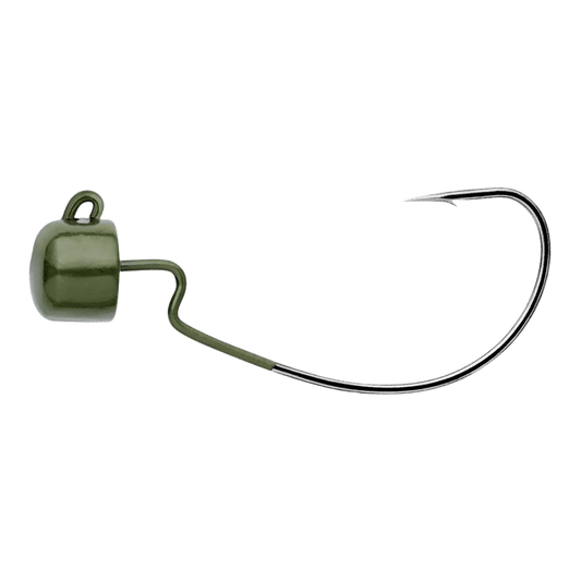 OWNER AMERICAN BLOCK HEAD OFFSET FISHING JIGS - GREEN PUMPKIN