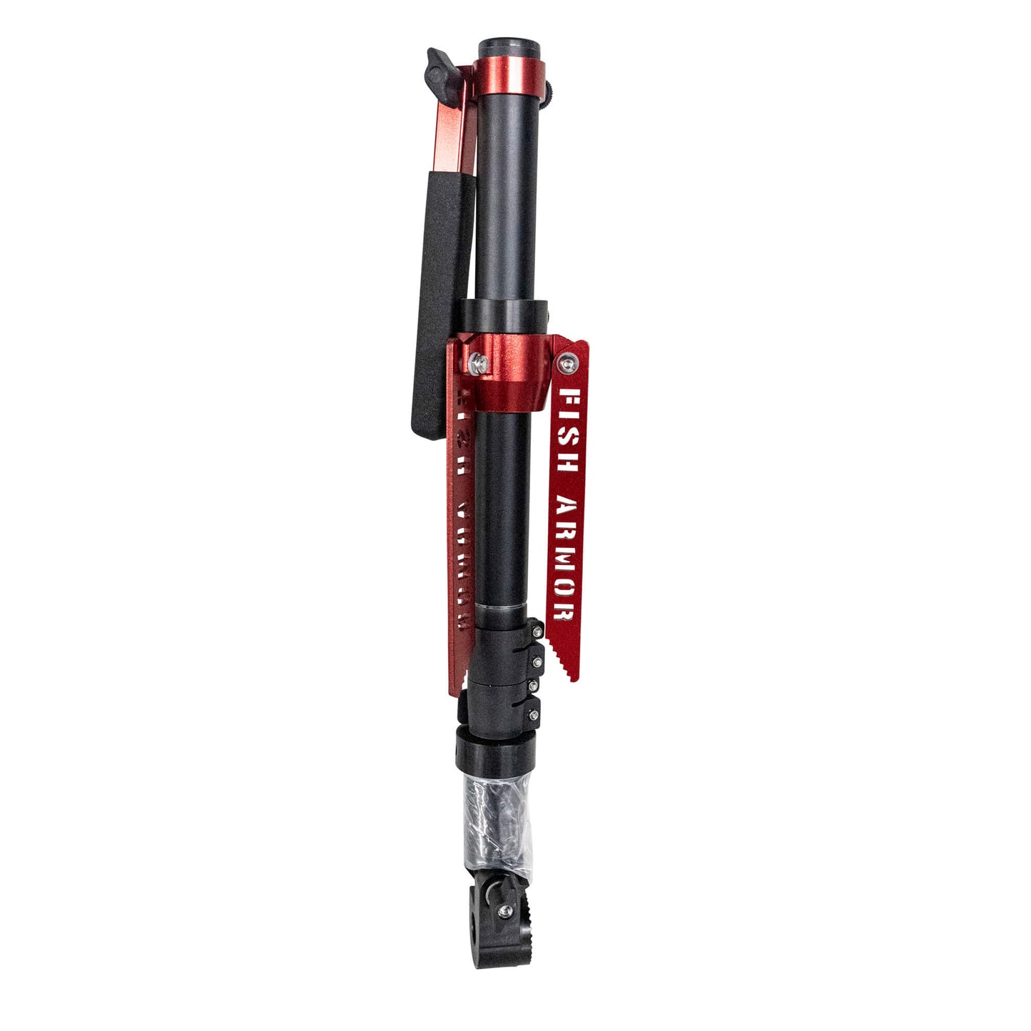 Fish Armor Pro Pole showing the red version with stabilizers collapsed 