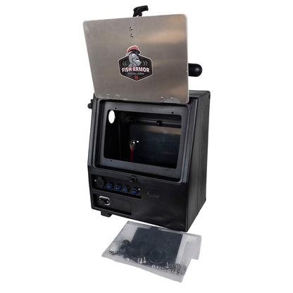 Fish Armor Pro Lite Shuttle Pro Extreme Shuttle black shuttle with the screen plate flipped up ad the inside viewable 