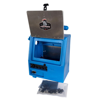 Fish Armor Pro Lite Shuttle Pro Extreme Shuttle blue version with the screen plate flipped up and the inside visable