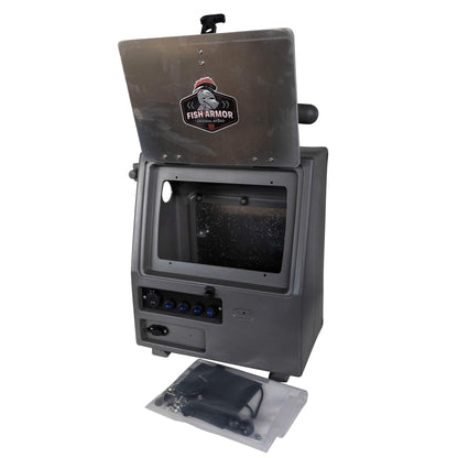 Fish Armor Pro Lite Shuttle Pro Extreme Shuttle gray version with the screen plate flipped up showing the inside