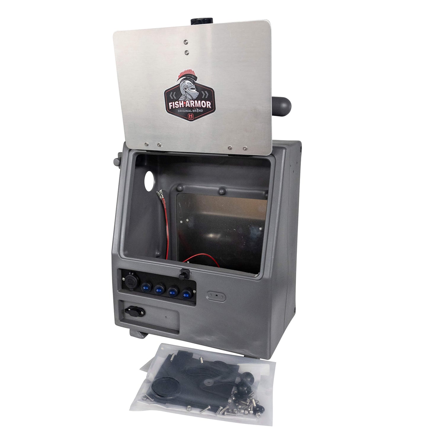 Fish Armor Pro Lite Shuttle Pro Extreme Shuttle gray version showing the hookups