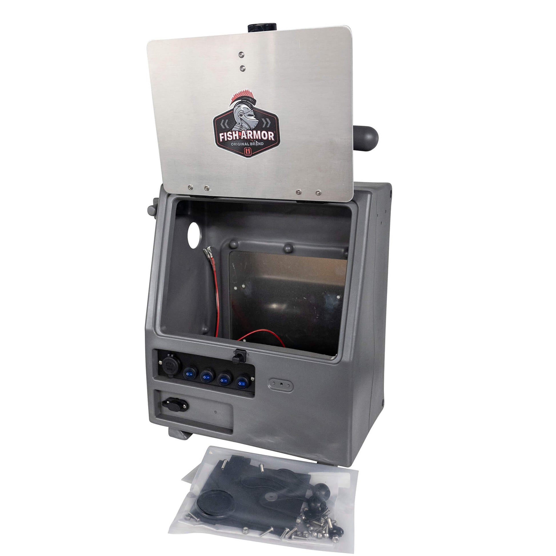 Fish Armor Pro Lite Shuttle Pro Extreme Shuttle gray version showing the hookups