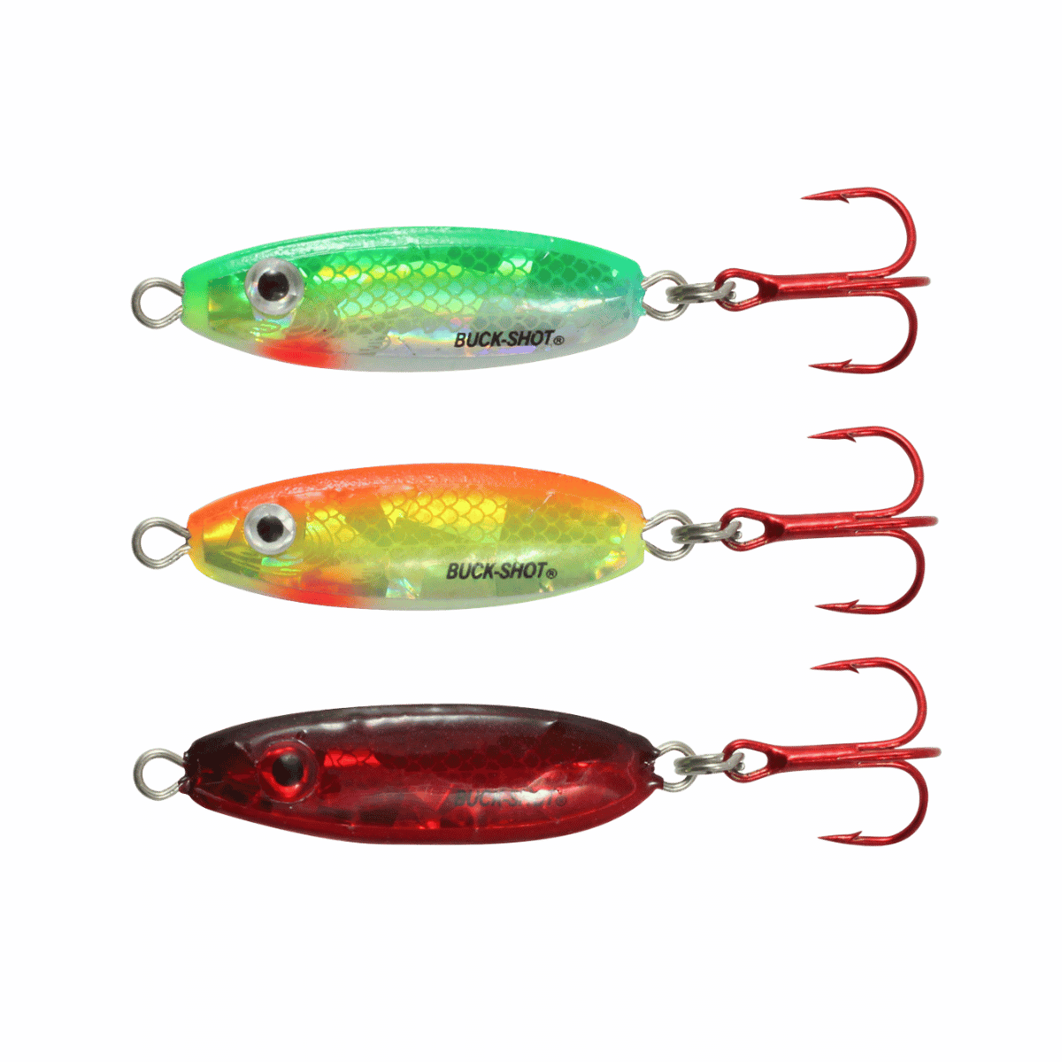 NORTHLAND BUCK-SHOT RATTLE SPOON 3PK - 1/8OZ - ASSORTED COLORS
