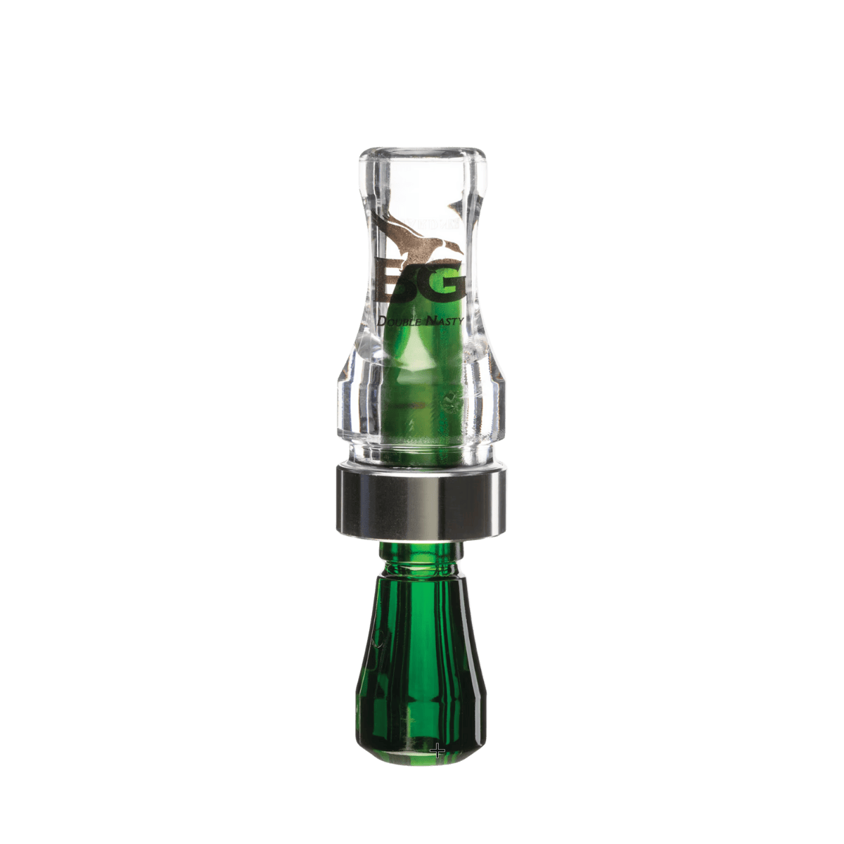 BUCK GARDNER DOUBLE NASTY DUCK CALL CLEAR/ CAMO GREEN - FRONT VIEW