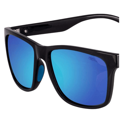 BERKLEY BER003 SUNGLASSES GLOSS BLACK/SMOKE/BLUE MIRROR 3/4 VIEW