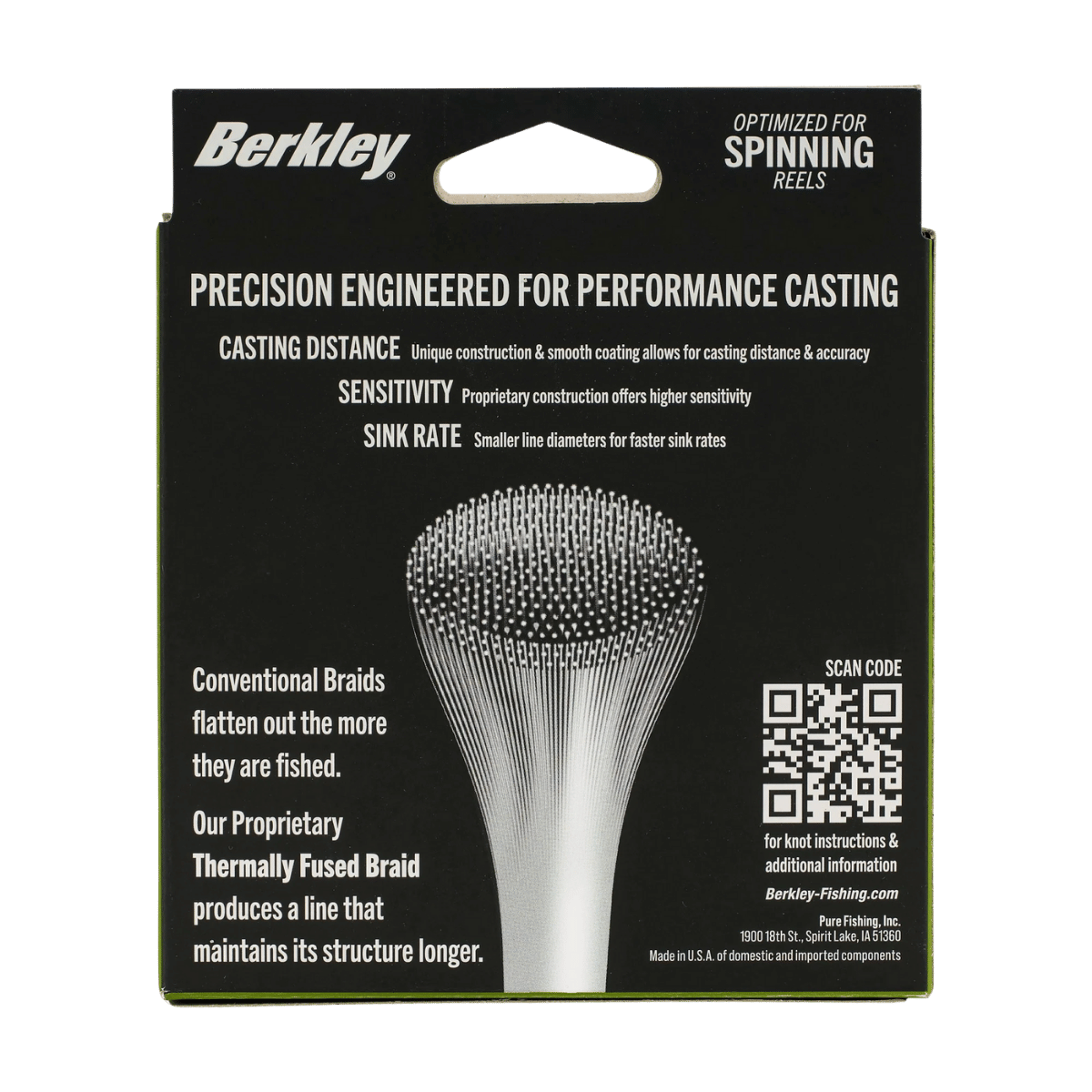 BERKLEY FORWARD BRAID FS 150YD – SONAR-OPTIMIZED - LOW-VIS GREEN -  PRODUCT PACKAGING BACK VIEW