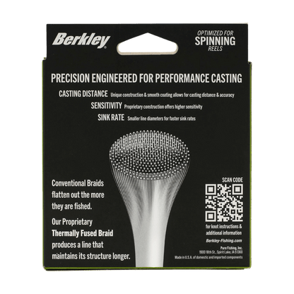 BERKLEY FORWARD BRAID FS 150YD – SONAR-OPTIMIZED - LOW-VIS GREEN -  PRODUCT PACKAGING BACK VIEW