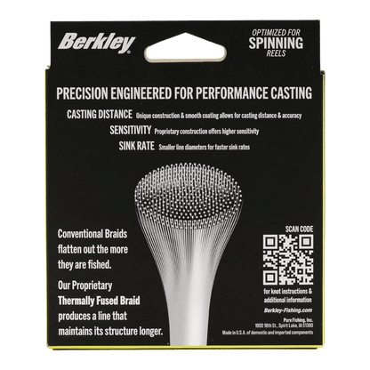 BERKLEY FORWARD BRAID FS 150YD – SONAR-OPTIMIZED - FLAME GREEN -  PRODUCT PACKAGING BACK VIEW