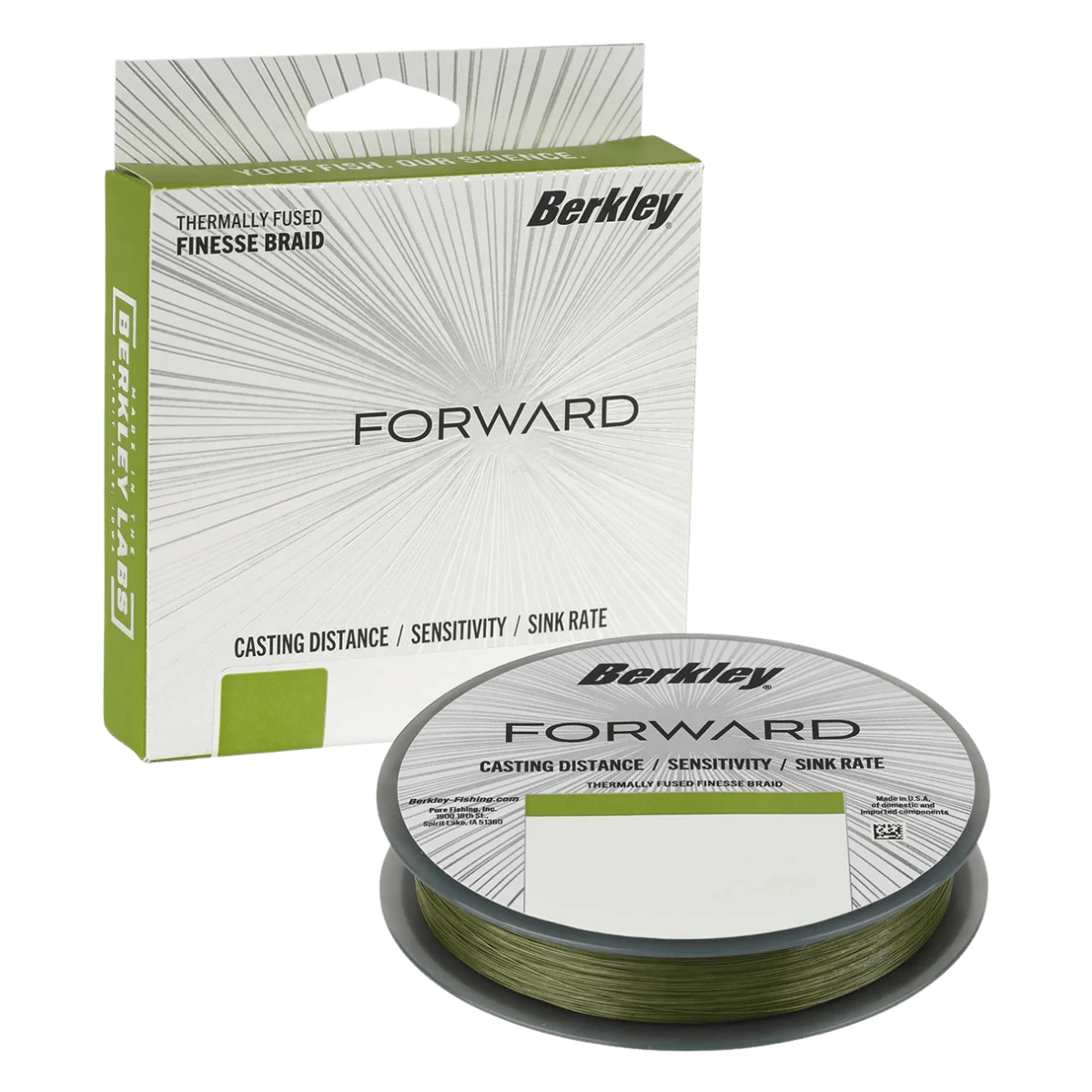 BERKLEY FORWARD BRAID FS 150YD – SONAR-OPTIMIZED - LOW-VIS GREEN -  PRODUCT PACKAGING VIEW