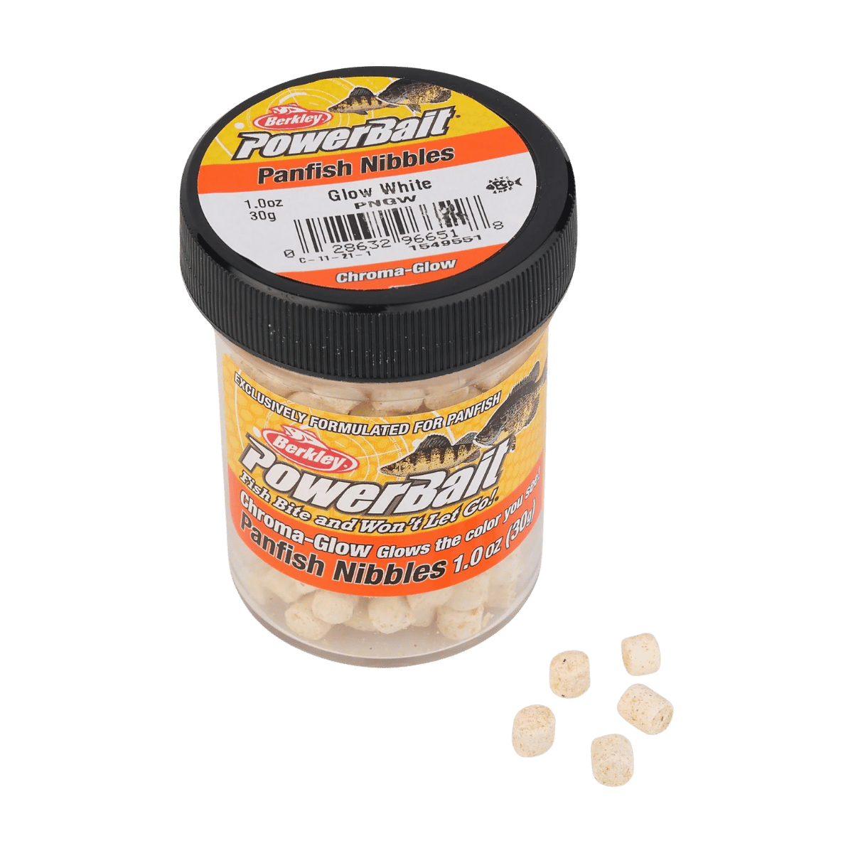 BERKLEY POWERBAIT CHROMA-GLOW PANFISH NIBBLES - JAR  - WHITE