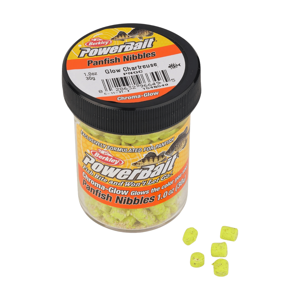 BERKLEY POWERBAIT CHROMA-GLOW PANFISH NIBBLES - JAR  - CHARTREUSE