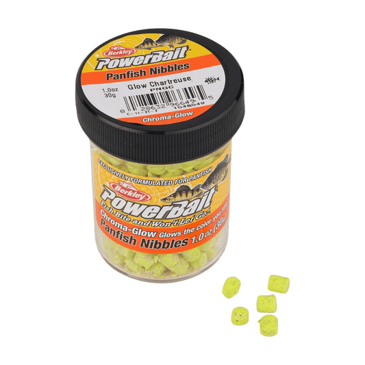 BERKLEY POWERBAIT CHROMA-GLOW PANFISH NIBBLES - JAR  - CHARTREUSE
