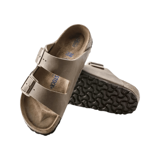 BIRKENSTOCK ARIZONA SOFT FOOTBED - TOBACCO - FRONT & BOTTOM SOLE VIEW