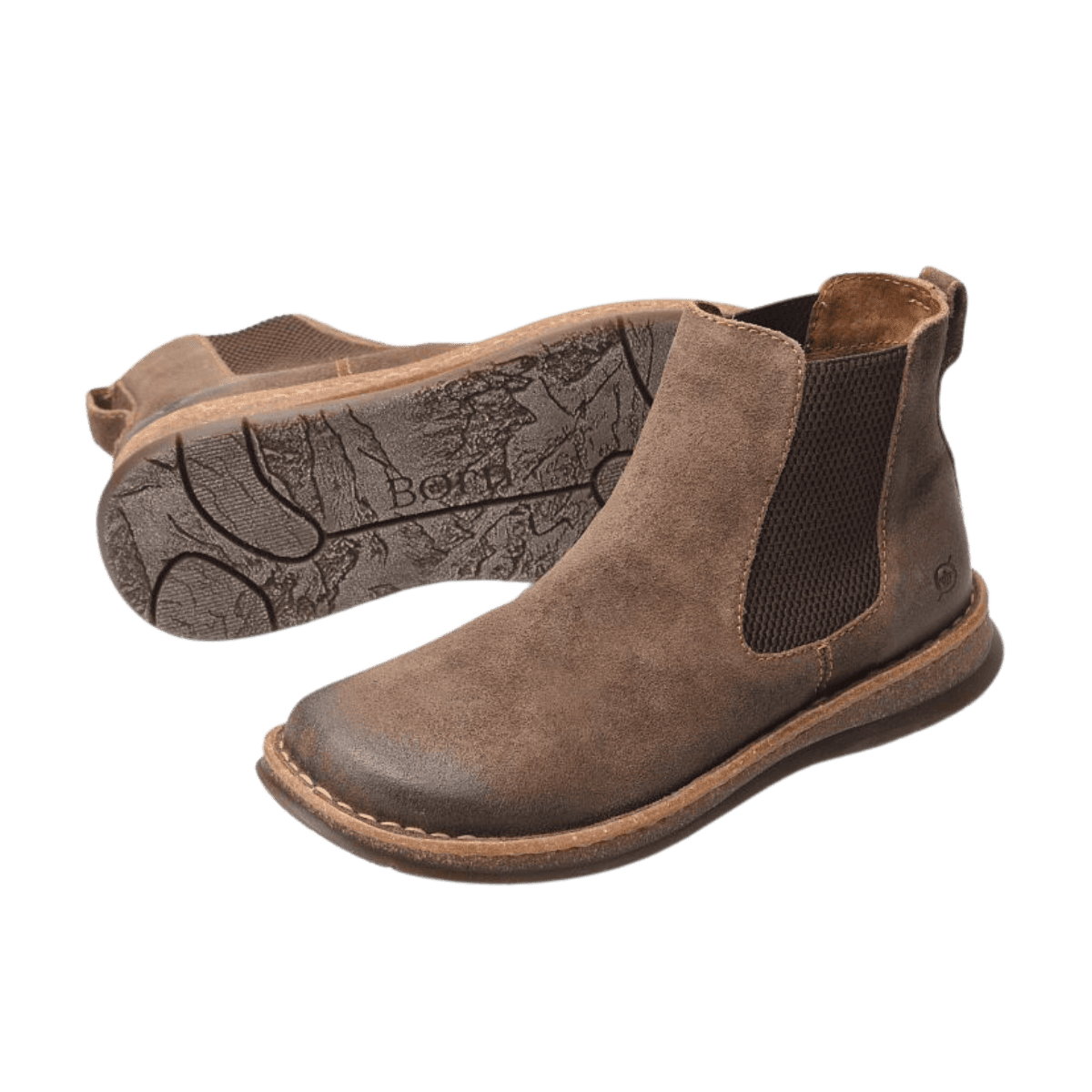 BORN BRODY DISTRESSED BOOTS - TAUPE - FRONT WITH SOLE VIEW