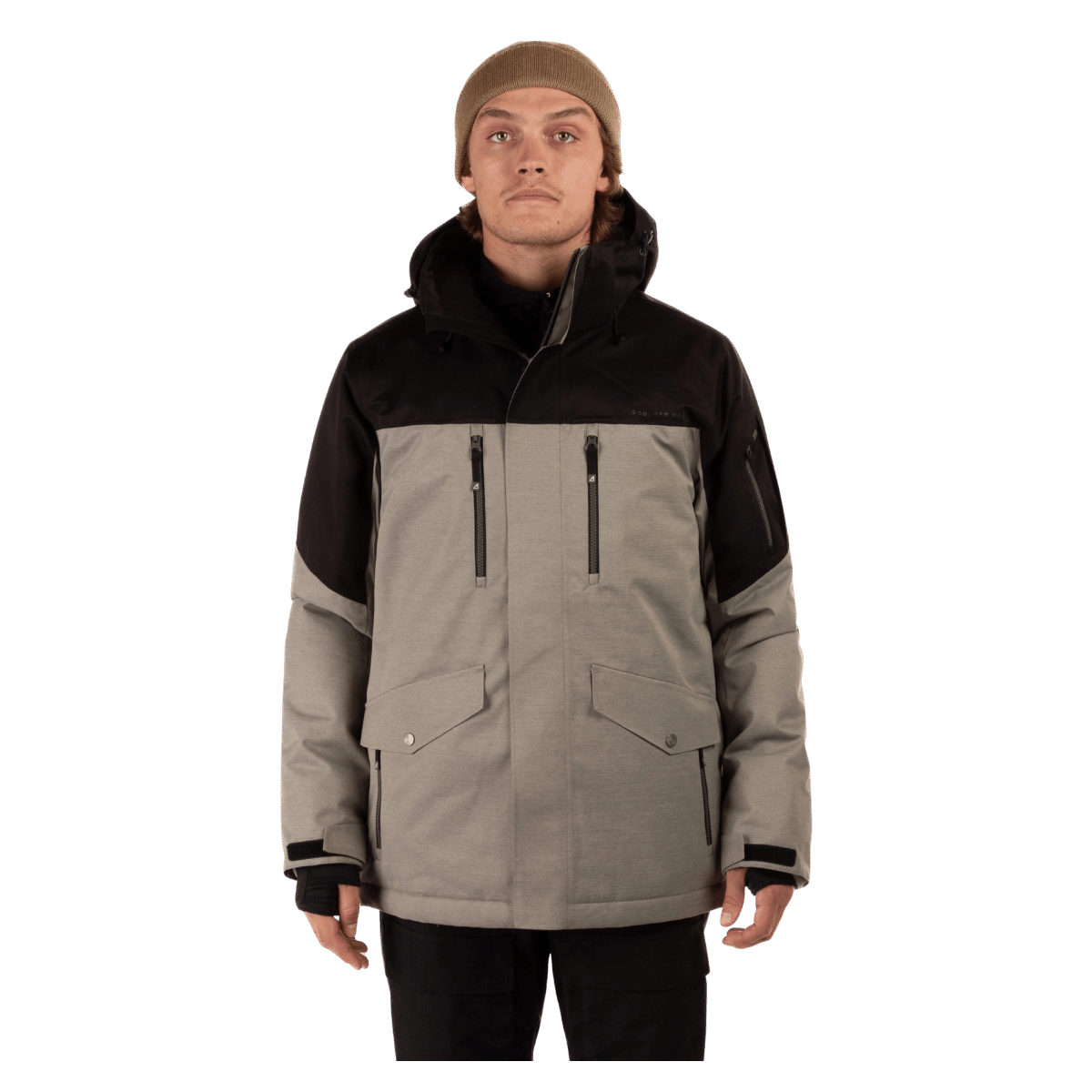 BOULDER GEAR MEN'S QUEST JACKET GRAVEL FRONT VIEW