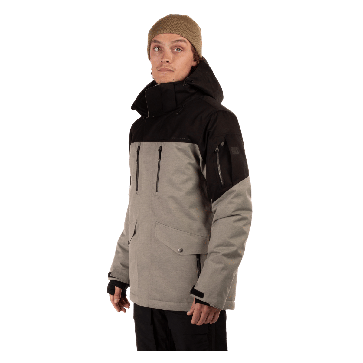 BOULDER GEAR MEN'S QUEST JACKET GRAVEL SIDE VIEW