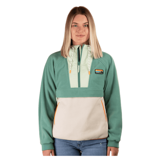 BOULDER GEAR WOMEN SCOUT FLEECE PULLOVER OIL GREEN FRONT VIEW