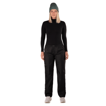 BOULDER GEAR WOMEN STRATUS RAIN PANT EXTENDED BLACK FRONT VIEW