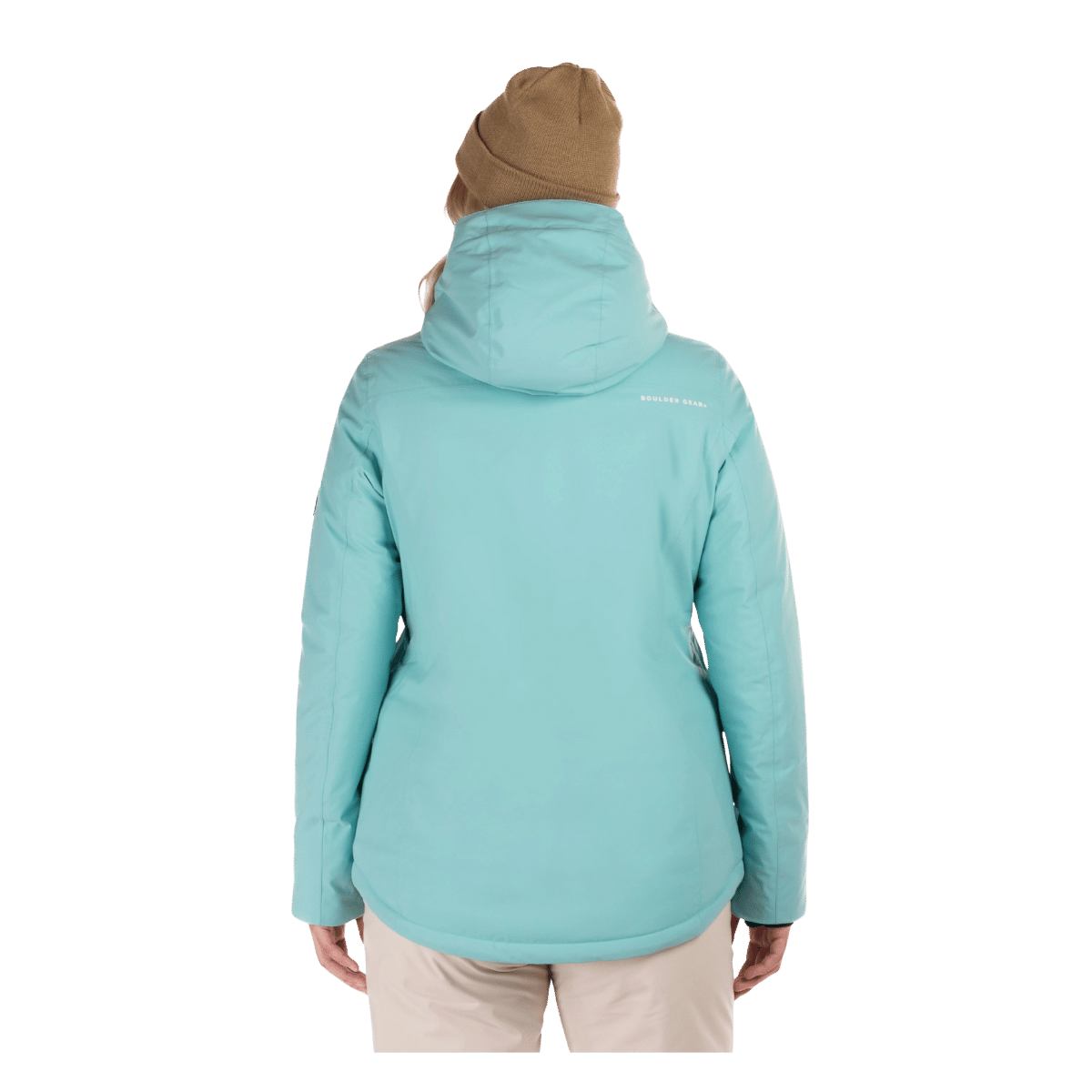 BOULDER GEAR WOMEN WHIMSICAL JACKET AQUA SEA BACK VIEW
