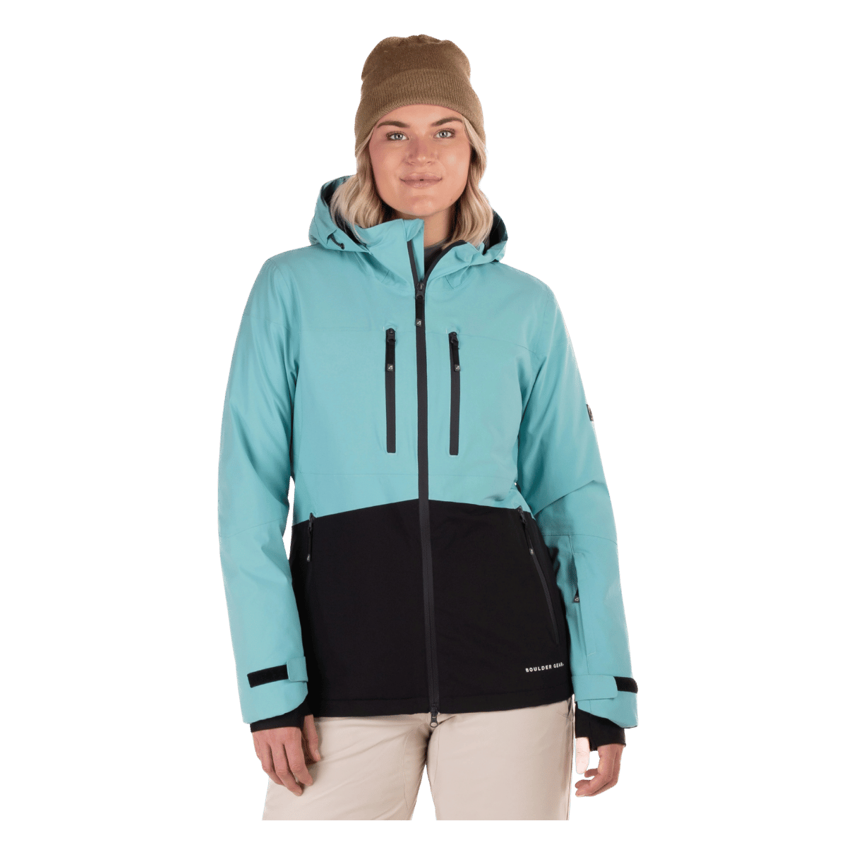 BOULDER GEAR WOMEN MESMERIZE JACKET AQUA SEA FRONT VIEW