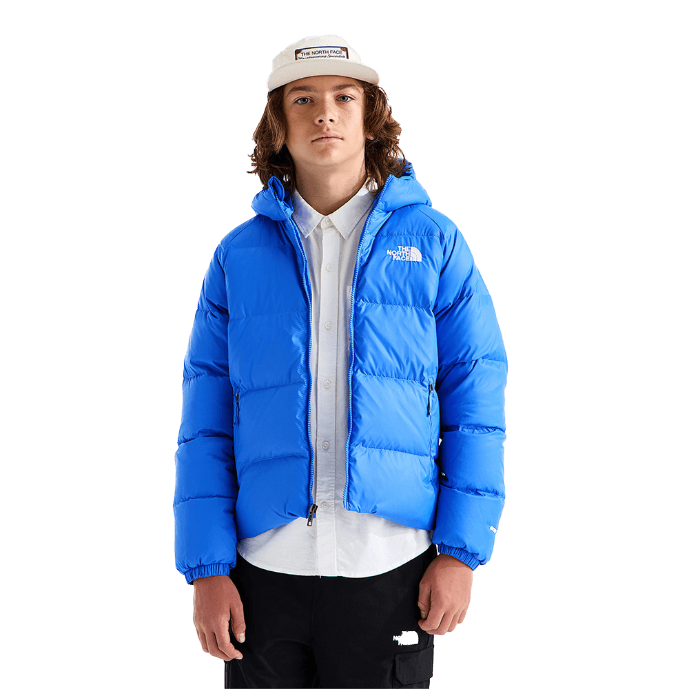 NORTH FACE BOYS HYDRENALITE DOWN HOODED JACKET- BLUE