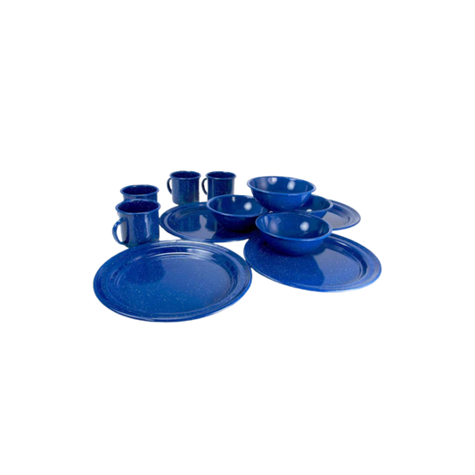 CADDIS 4 PERSON ENAMEL TABLEWARE SET BLUE