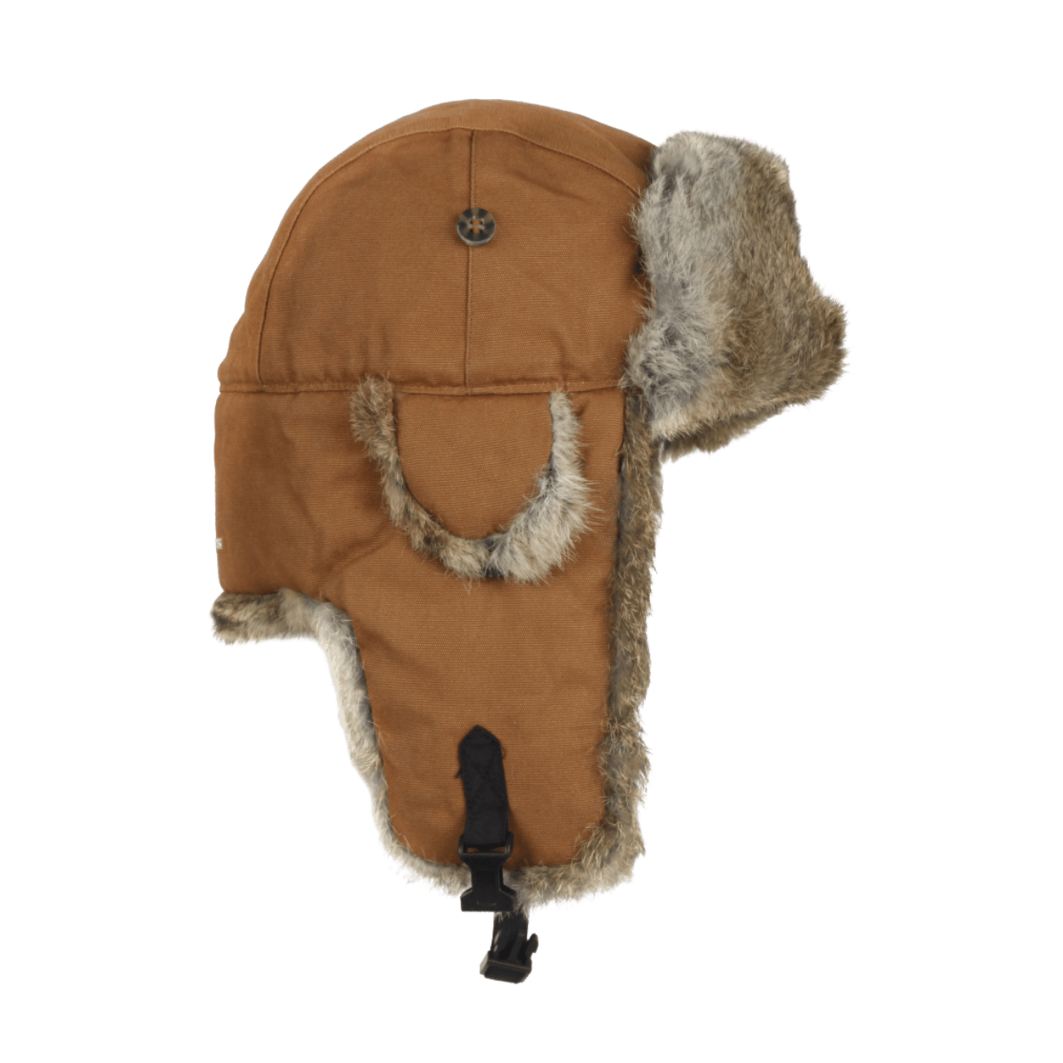 MAD BOMBER HAT - CANVAS BROWN WITH BROWN RABBIT FUR_SIDE ANGLE
