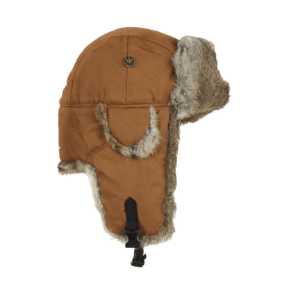MAD BOMBER HAT - CANVAS BROWN WITH BROWN RABBIT FUR_SIDE ANGLE