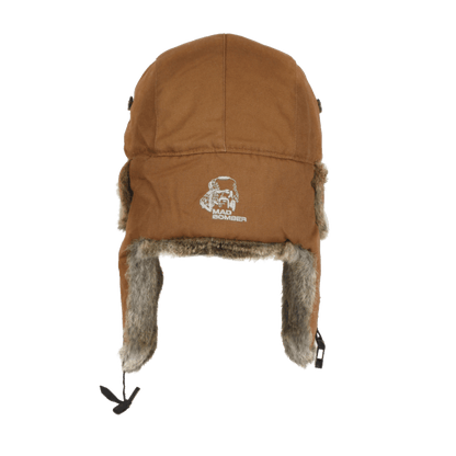 MAD BOMBER HAT - CANVAS BROWN WITH BROWN RABBIT FUR_BACK ANGLE