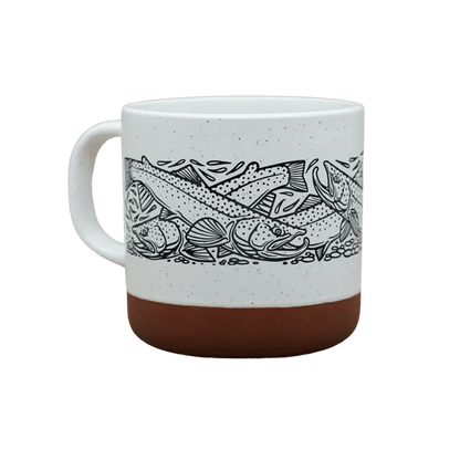 CASEY UNDERWOOD CERAMIC MUGS - FEEDING FRENZY - WHITE RIGHT HANDLE