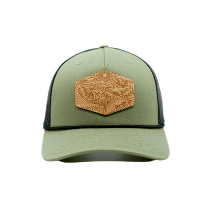 CASEY UNDERWOOD RICHARDSON HATS -OUT WEST TRUCKER - OLIVE BLACK FRONT VIEW