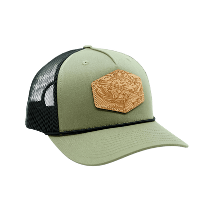 CASEY UNDERWOOD RICHARDSON HATS -OUT WEST TRUCKER - OLIVE BLACK RIGHT SIDE VIEW