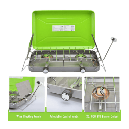 FLAME KING CLASSIC CAMPING STOVE GRILL - LIGHT GREEN - OPEN VIEW