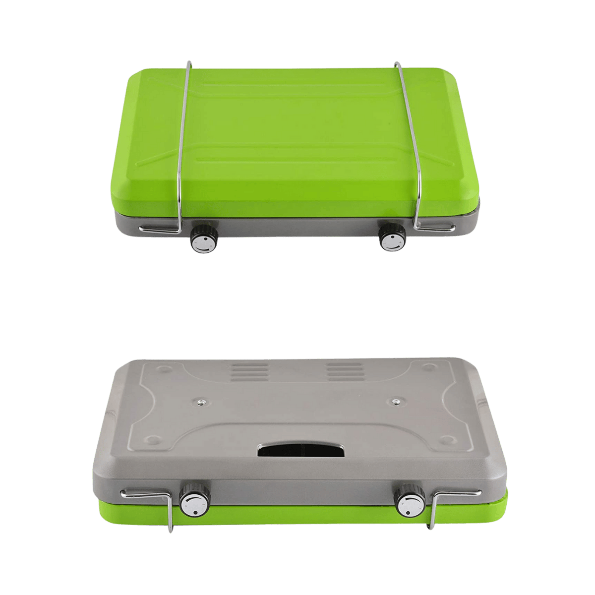 FLAME KING CLASSIC CAMPING STOVE GRILL - LIGHT GREEN - BACK AND FRONT VIEW
