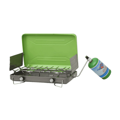 FLAME KING CLASSIC CAMPING STOVE GRILL - LIGHT GREEN - SIDE VIEW