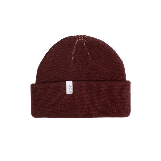 COAL THE FRENA THICK KNIT BEANIE BURGUNDY, FRONT ANGLE, LOGO