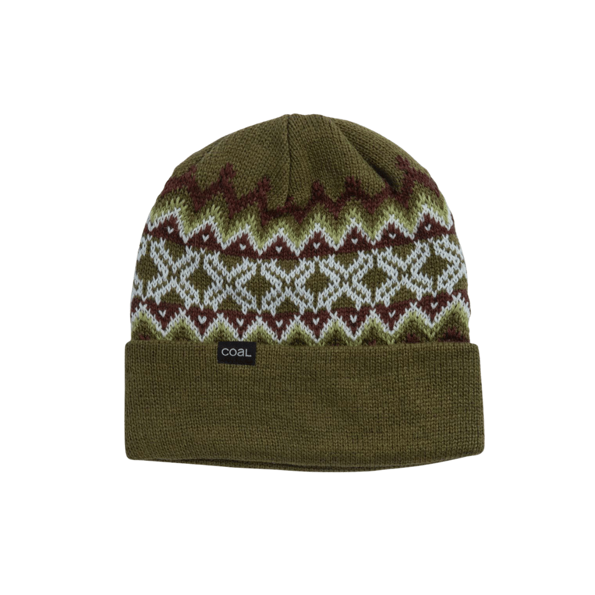 COAL WINTERS BEANIE, OLIVE OFF WHITE, FRONT ANGLE, LOGO