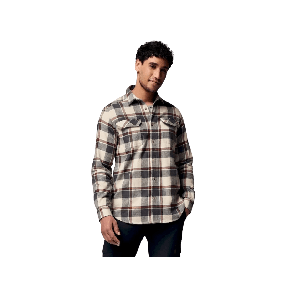 COLUMBIA FLARE GUN STRETCH FLANNEL ACIENT FOSSIL