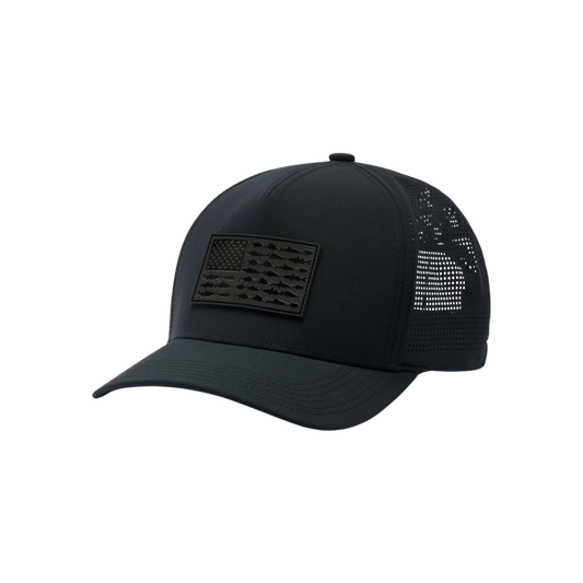 COLUMBIA PFG ELITE 3D STRETCH SNAP BACK BLACK FISH FLAG