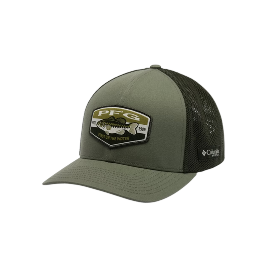 COLUMBIA PFG PATCH MESH BALL CAP CYPRESS BIG BADGE BASS