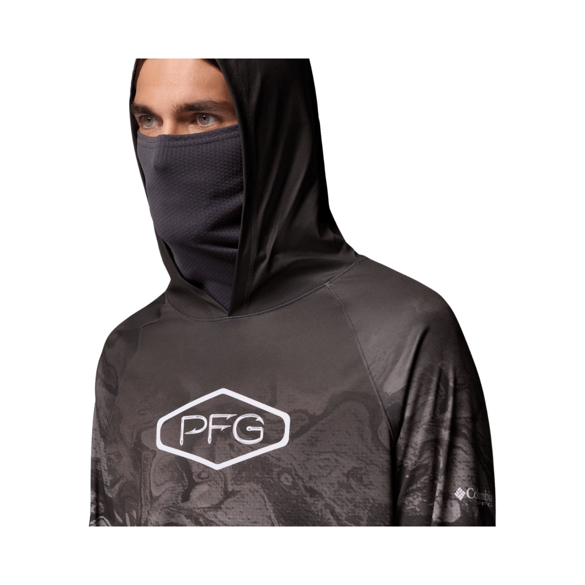 COLUMBIA SUPER TERMINAL TACKLE VENT HOODIE MENS MASK ON