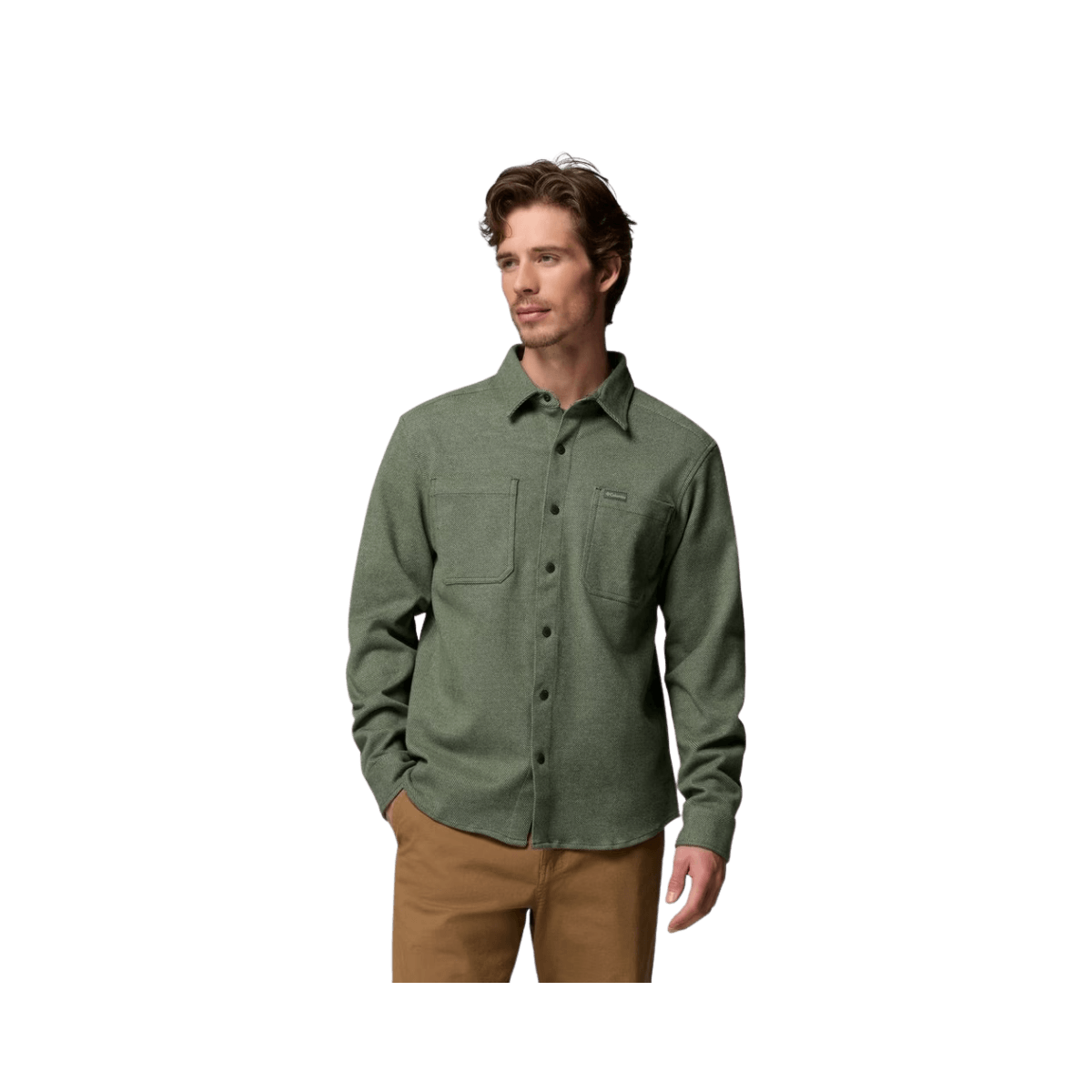 COLUMBIA TWILL RIVER LS KNIT SHIRT GREENSCAPE HEATHER