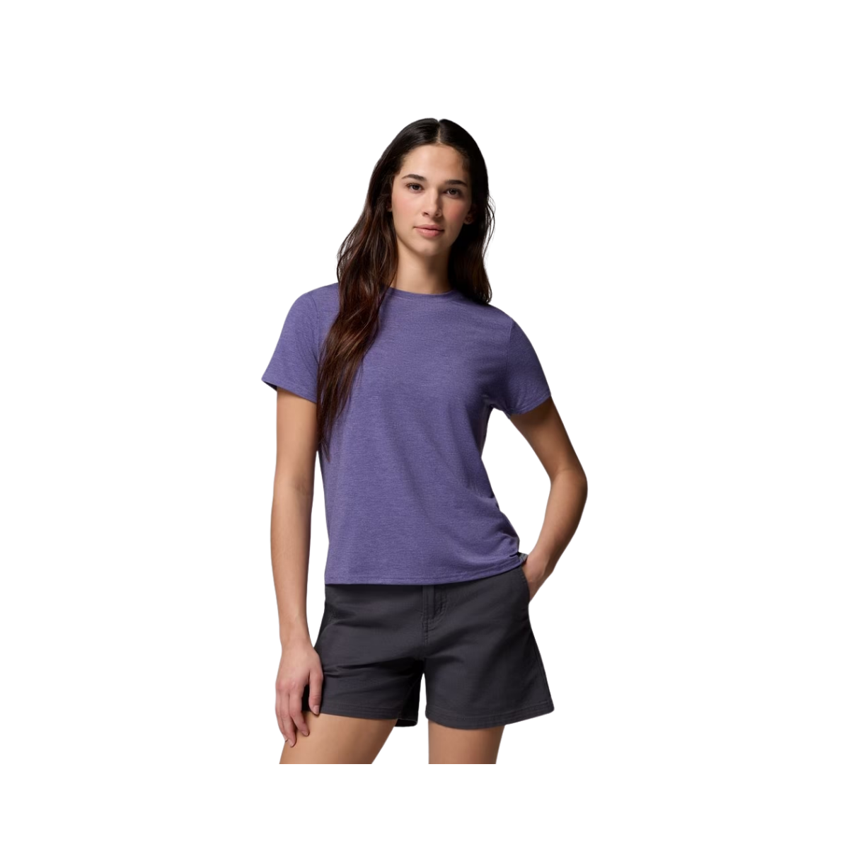 COLUMBIA WOMENS CSC SOFT STRETCH SS TEE STORM WATCH HEATHER