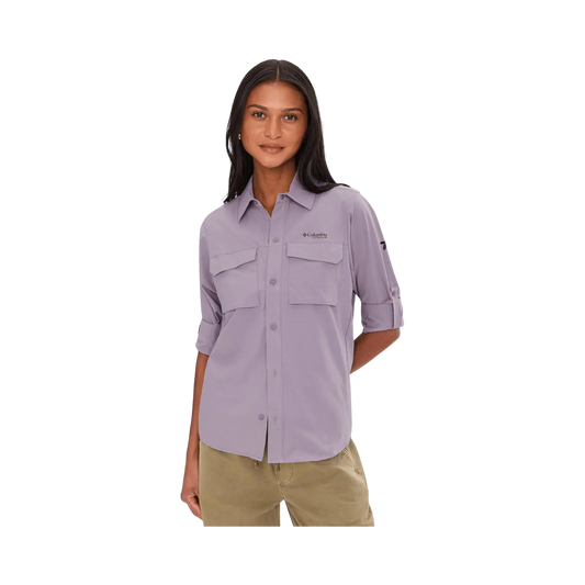 COLUMBIA WOMENS SILVER RIDGE ELITE WOVEN LS SHALE PURPLE